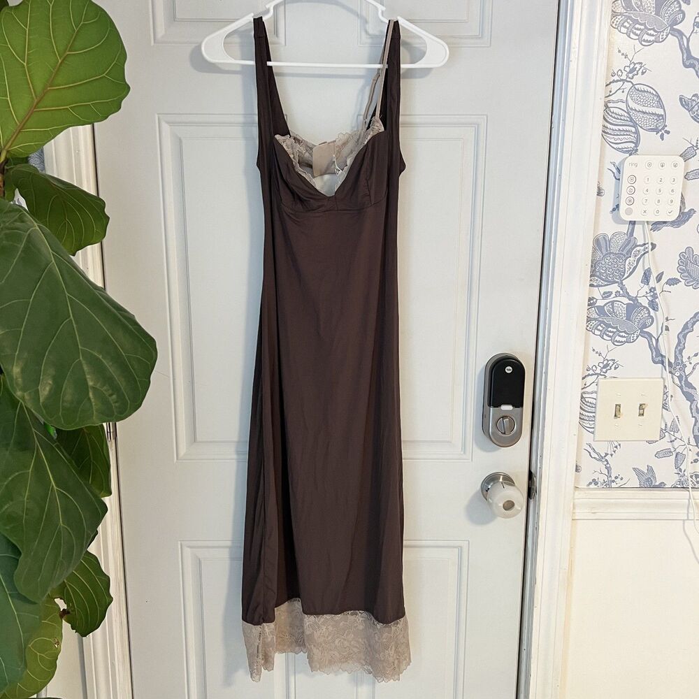 Free People x Intimately FP Party Crasher Midi Slip Dress Brown-Size S